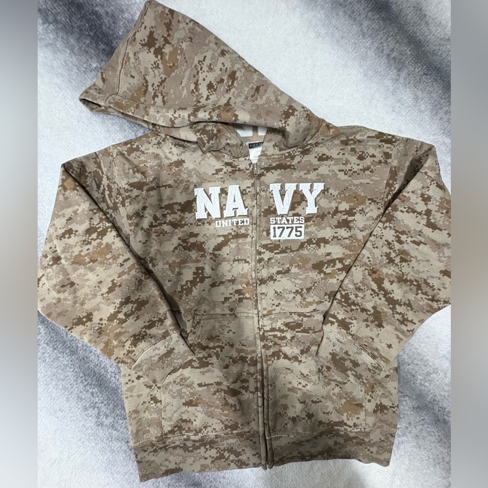 (B3) Kid n' Me Custom Tan Brown Navy Desert Digital Camo Zip Hoodie Top XL 14 16